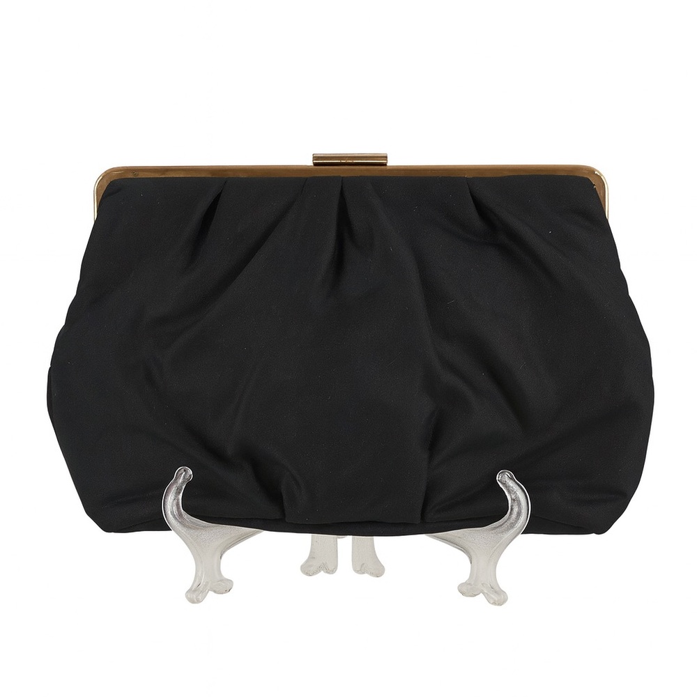 BVLGARI Parfums Black Satin Clutch / Cosmetic Bag – Gold Frame